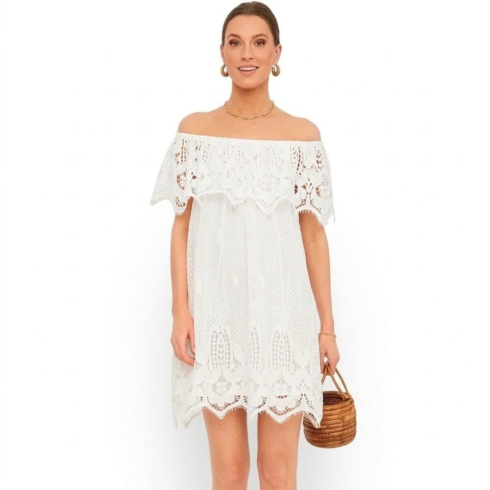 Tuckernuck White Lace Avalon Mini Off The Shoulder Dress Bridal Preppy XS